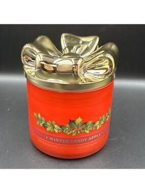 Bath & Body Works Winter Candy Apple 3 Wick Bow Lid Candle 14.5 oz New